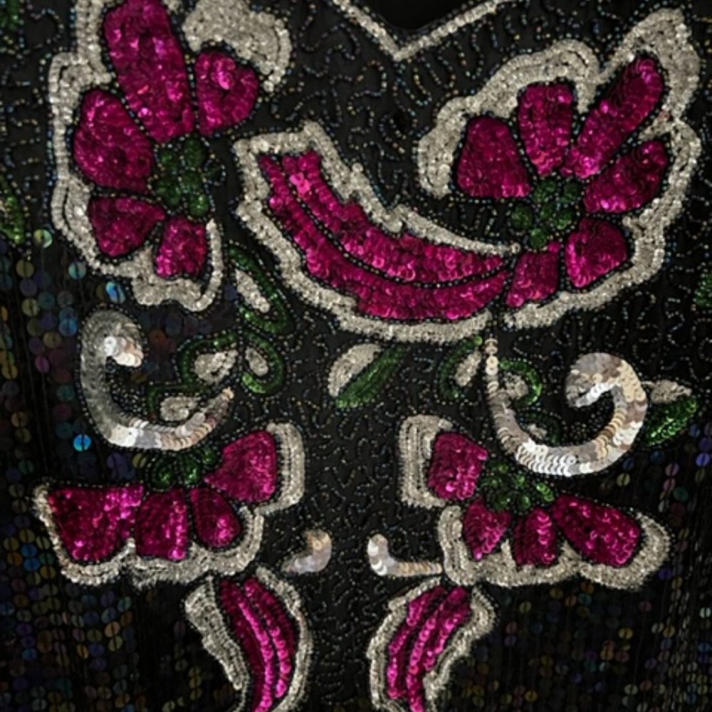 Holiday/Formal-Affair Ready! Silk Floral Design Sequin Top Sz Medium - Picture 6 of 12